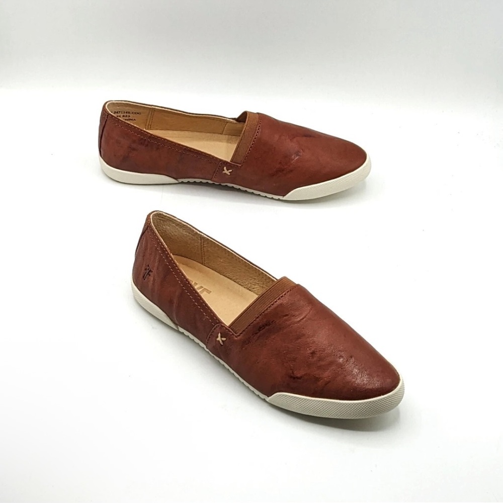 FRYE “Melanie” Women’s Slip-On Leather Sneaker (Cognac / Brown) Flat Ballet Shoe